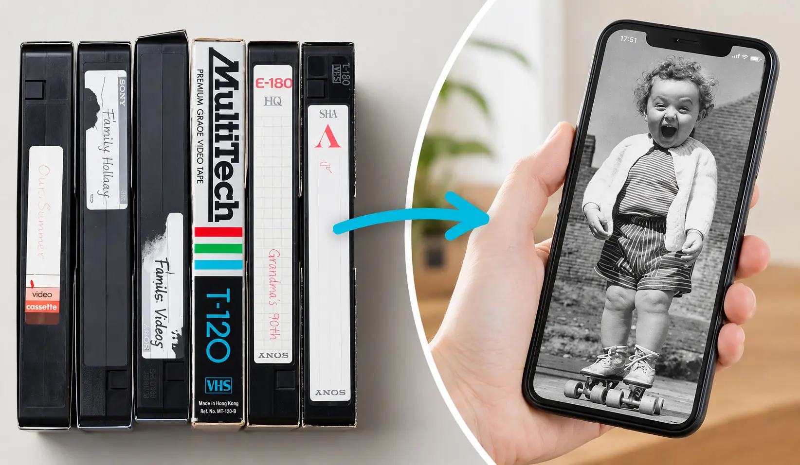 Before and after comparison of a restored VHS frame