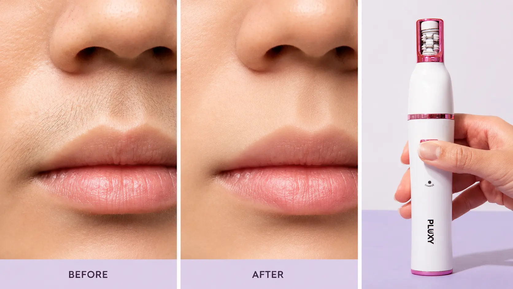 Before and after shaving comparison for facial hair removal