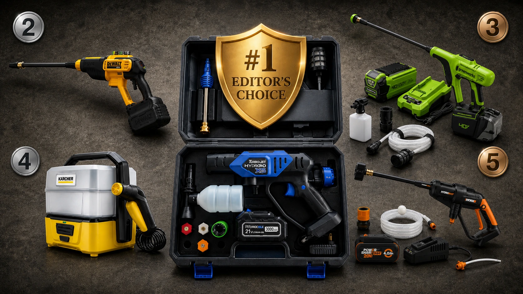 Cordless pressure washers arranged for a comparison article