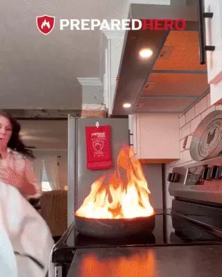 Animated demonstration of a fire blanket smothering a grease fire